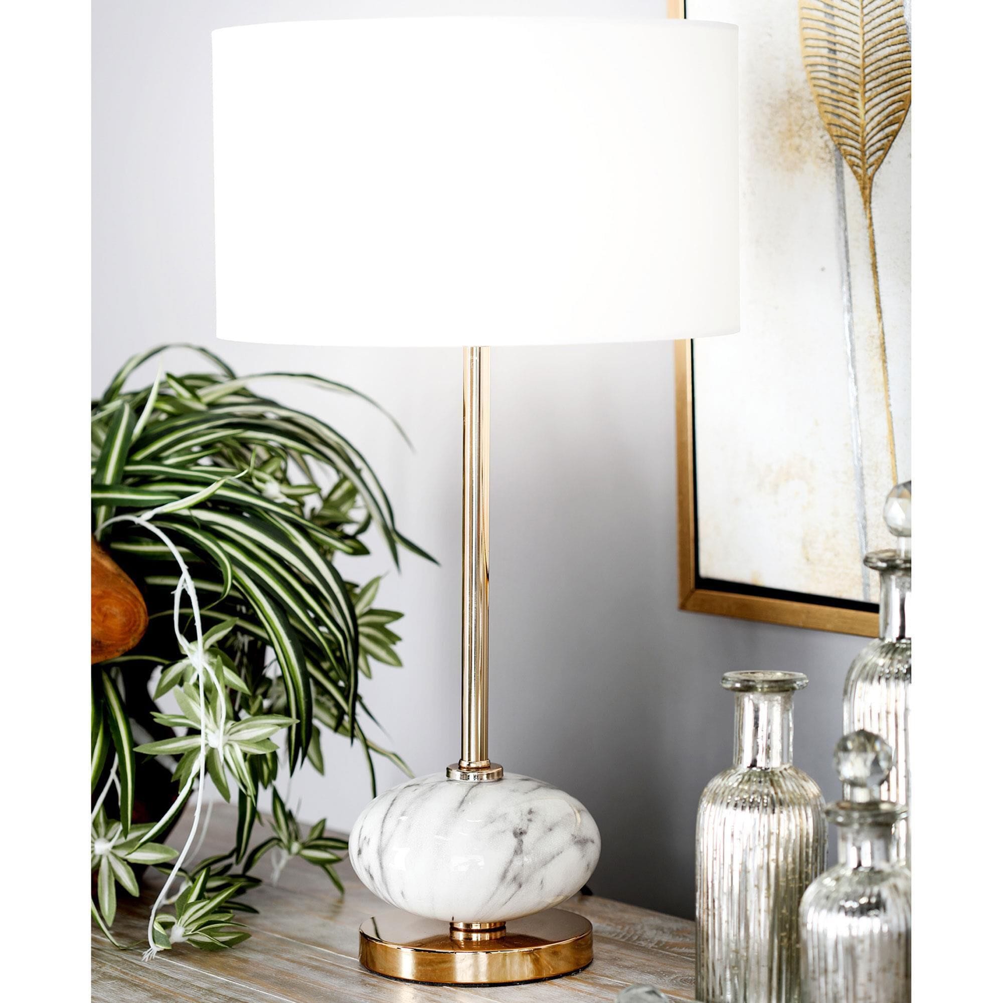 Maple and Jade Glam Buffet Lamp with White Drum Shade in Gold NFM