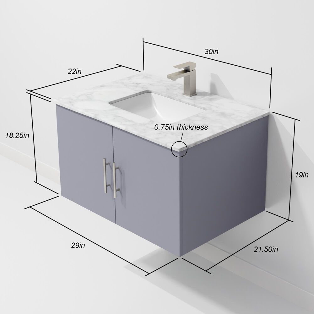 Lexora Home Geneva 30" Single Bathroom Vanity in Dark Grey with 2 cm White Carrara Marble Top and Rectangular Sink, , large