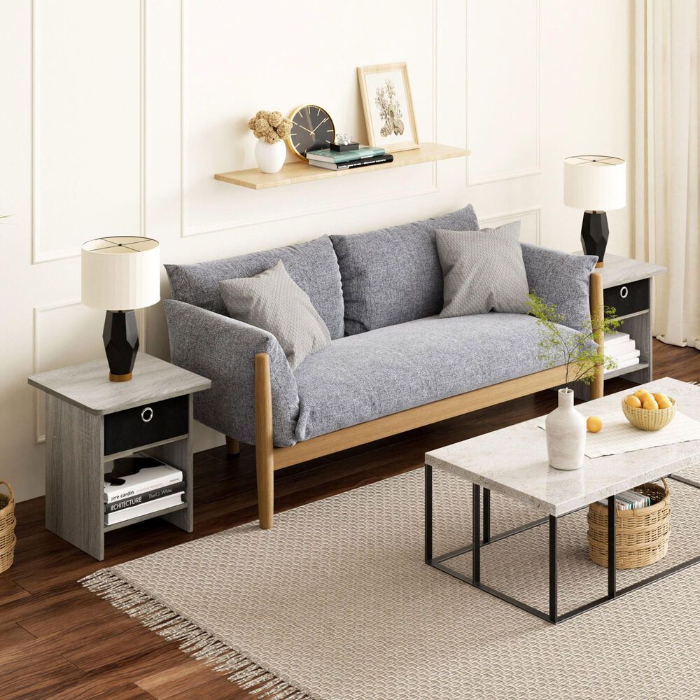 HOMLUX 1-Drawer Modern Nightstand with Open Shelf in French Oak Grey, , large