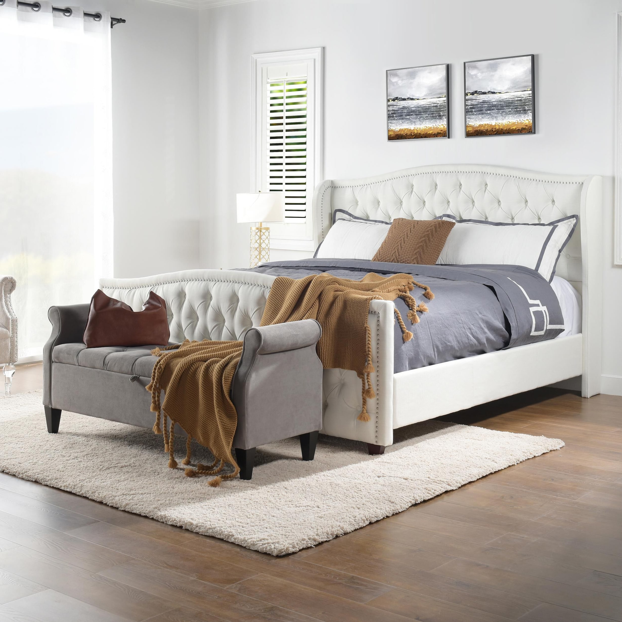 Jennifer Taylor Home Marcella Tufted Wingback King Bed in Antique