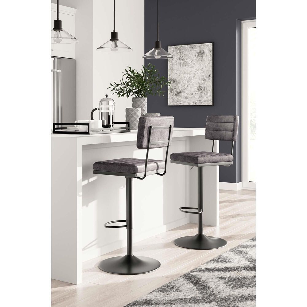 Ashley Strumford Tall Swivel Barstool with Gray Seat in Black, , large