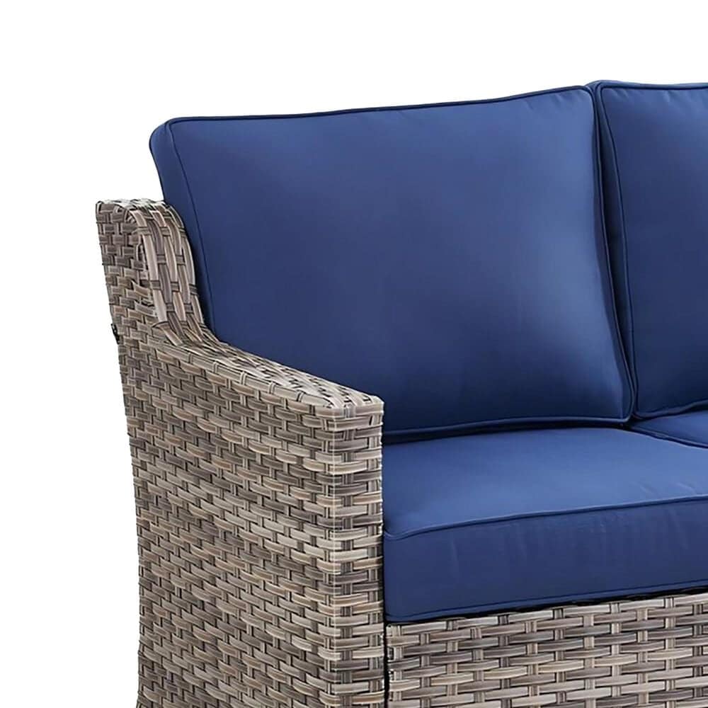 Sunwell Garden 30"H 3-Seater Outdoor Sofa with Navy Cushions in Gray, , large