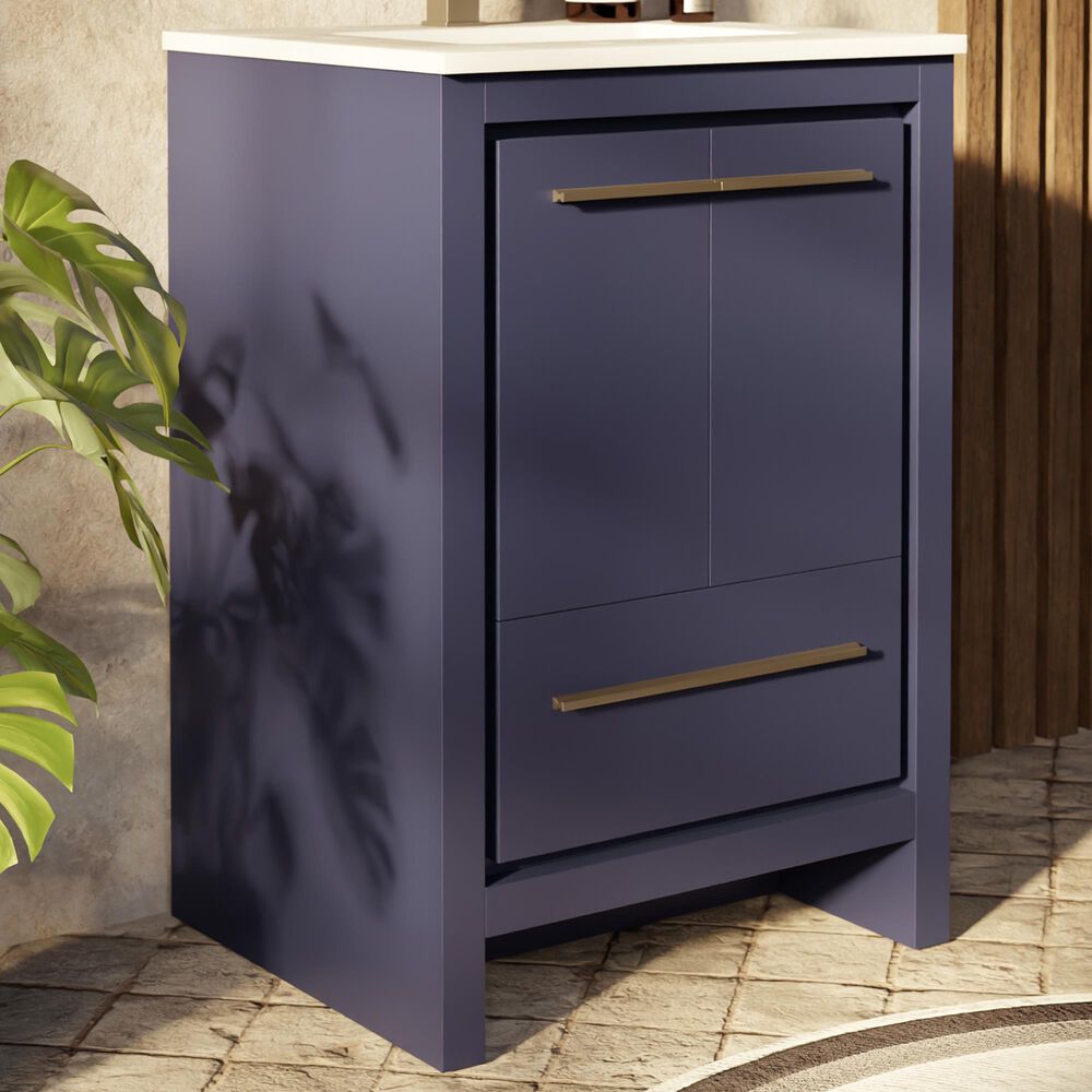 Lexora Home Lafarre 24&quot; Single Bathroom Vanity in Navy Blue with 2 cm White Cultured Marble Top and Rectangular Sink, , large