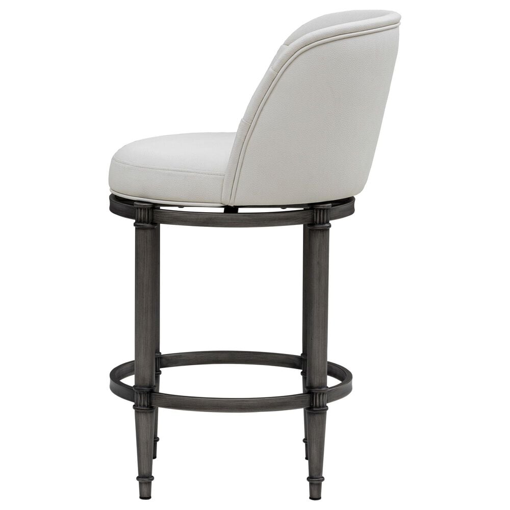 Armen Living Eunice Swivel Counter Height Stool with Ivory Upholstery in Antique Pewter, , large