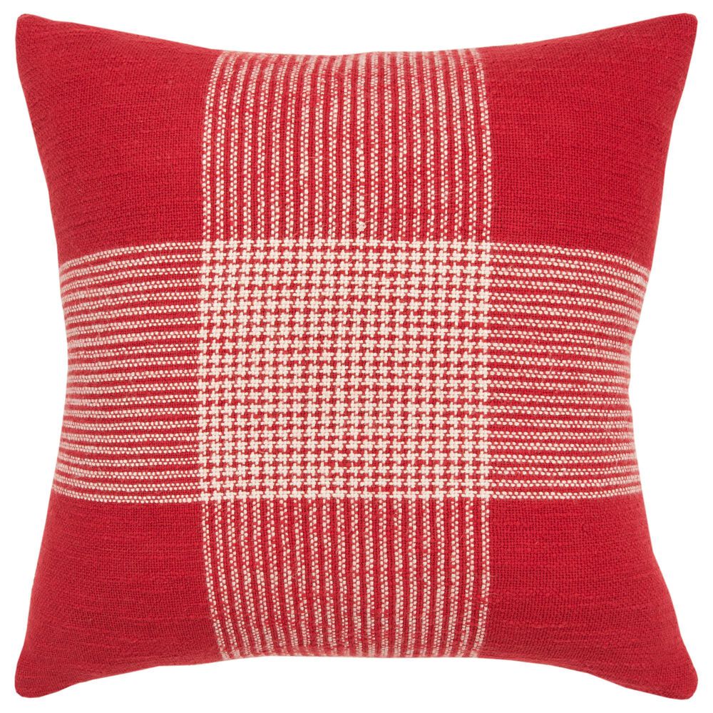 Rizzy Home Plaid 20" Down Filled Pillow in Red/White, , large