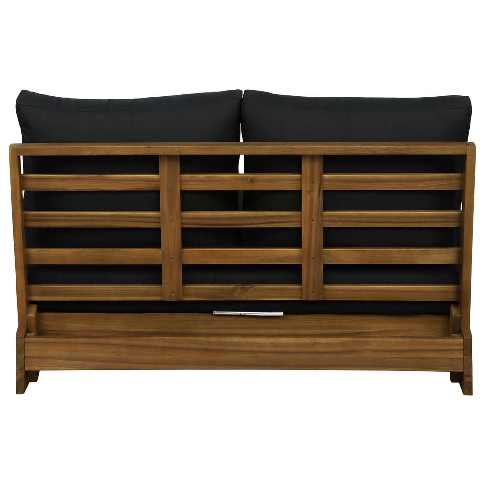 Linon Home Decor Silbury Outdoor Bench with Black Cushion in Warm Teak, , large