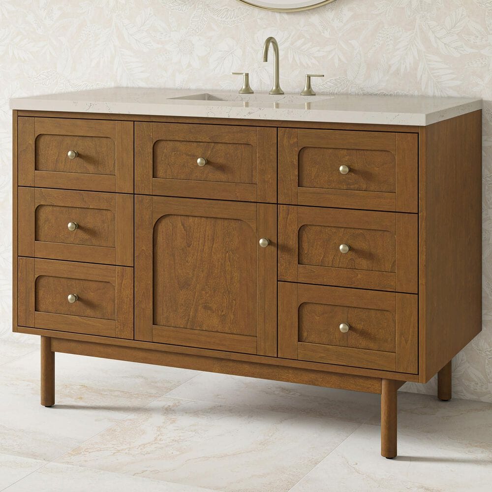 James Martin Laurent 48" Single Bathroom Vanity in Honey Oak with 3 cm Siberian Silestone Top and Rectangular Sink, , large
