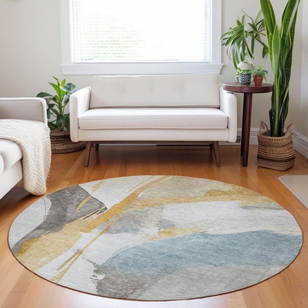 37B Ravenna RN7 8&#39; Round Gold Area Rug, , large