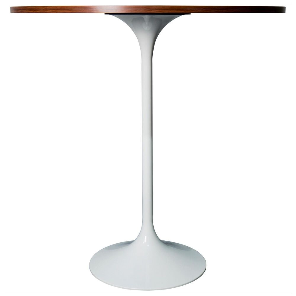 Leisuremod LeisureMod Verve Collection Modern Bar Height Table White Base with 36 Round Cognac Brown MDF Top, , large