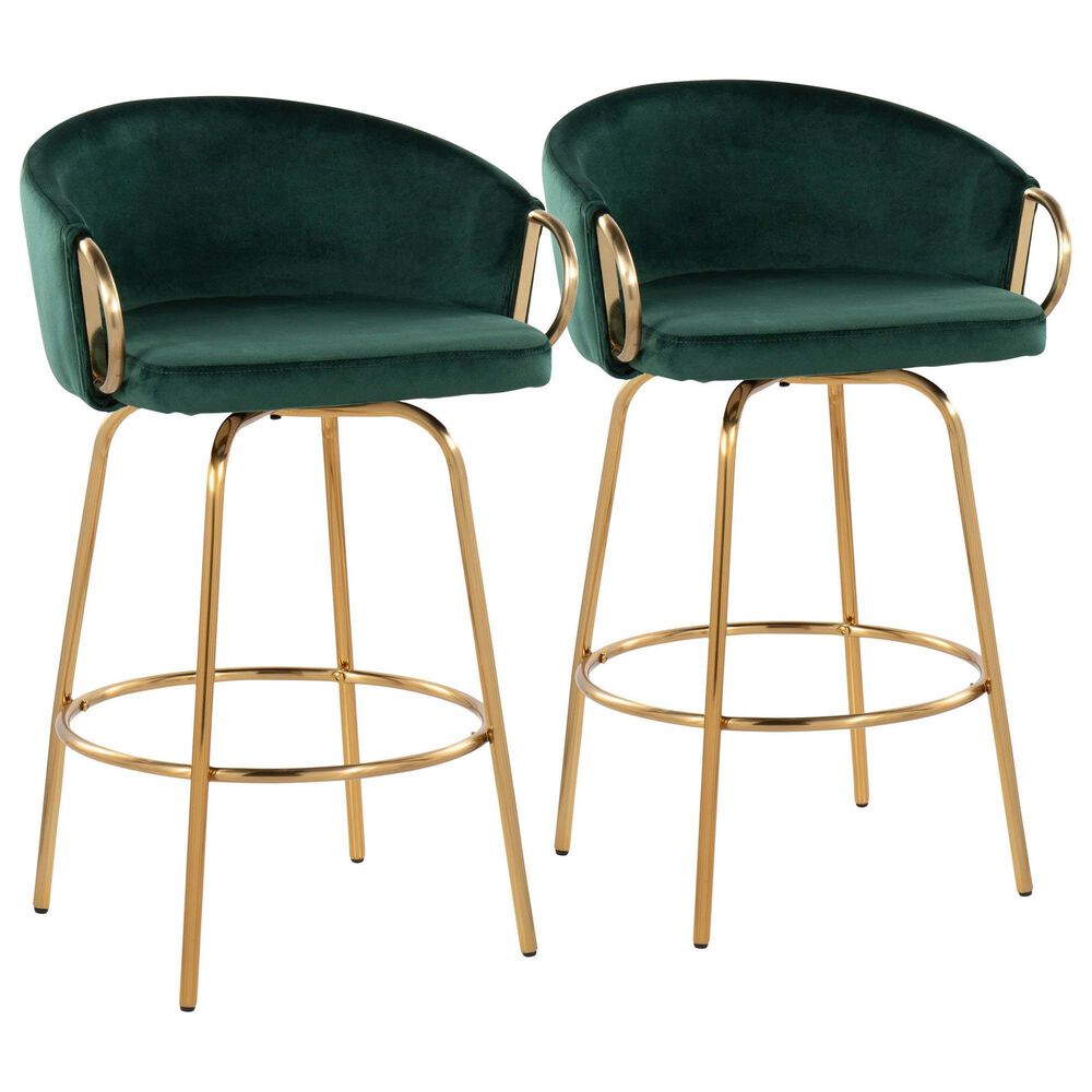 LumiSource Claire Swivel Counter Stool with Green Velvet Upholstery in Gold (Set of 2), , large
