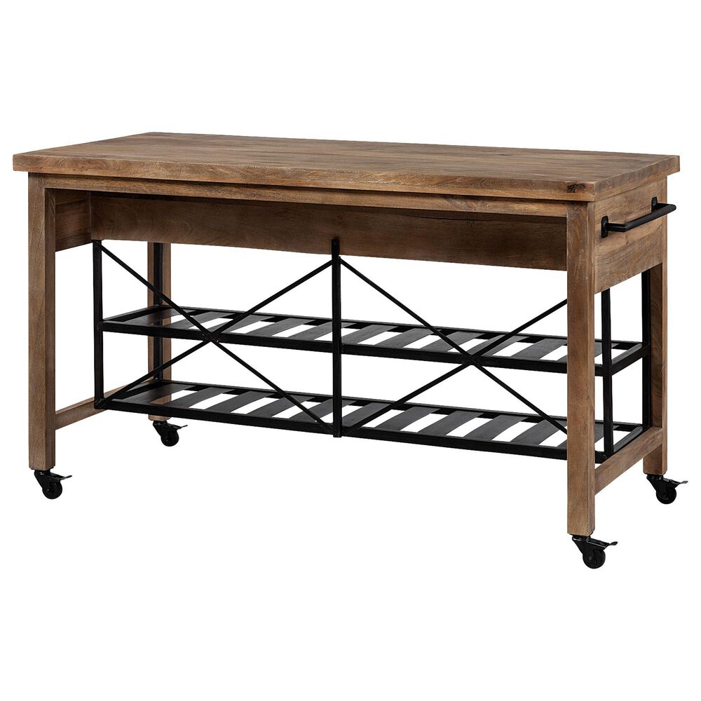 Mercana Stuart I Kitchen Island in Light Brown and Matte Black, , large