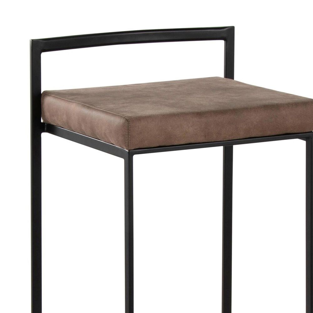 LumiSource Fuji 34" Stacker Bar Stool with Brown Cowboy Upholstery in Black (Set of 2), , large