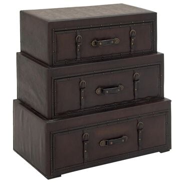 Maple and Jade 3-Drawer Vintage Faux Leather Room Chest with Buckles and Straps Details in Brown, , large