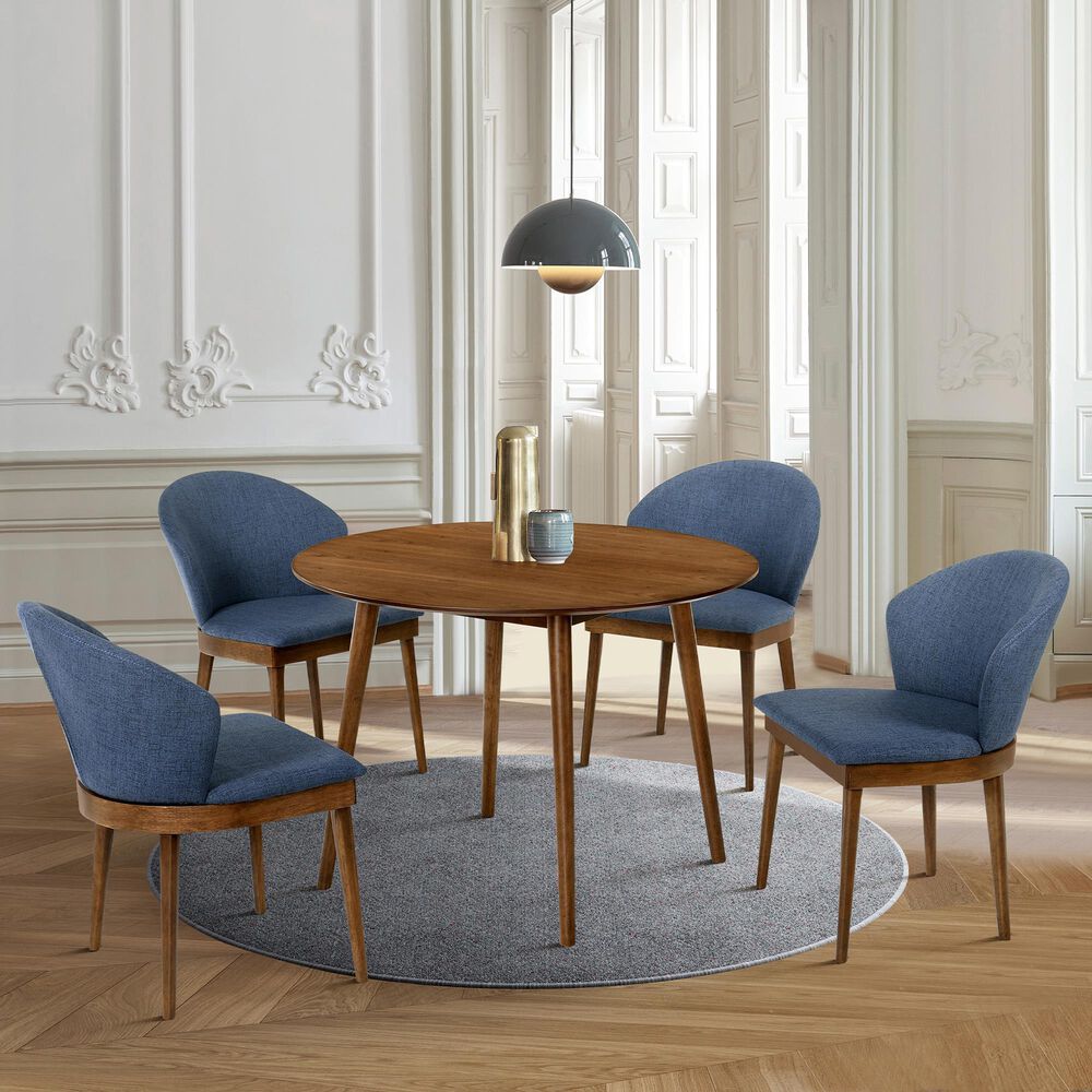 Blue River Arcadia and Juno 5-Piece 42&quot; Dining Set with Blue Cushion in Walnut, , large