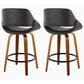 LumiSource Fabrico 26" Swivel Fixed-Height Counter Stool with Black Faux Leather Upholstery in Black and Walnut (Set of 2), , large