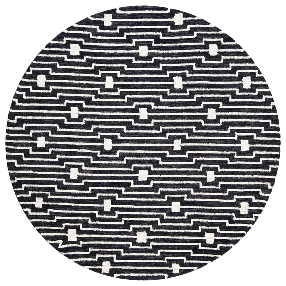Safavieh Micro-Loop MLP166H 5" Round Charcoal and Ivory Area Rug, , large