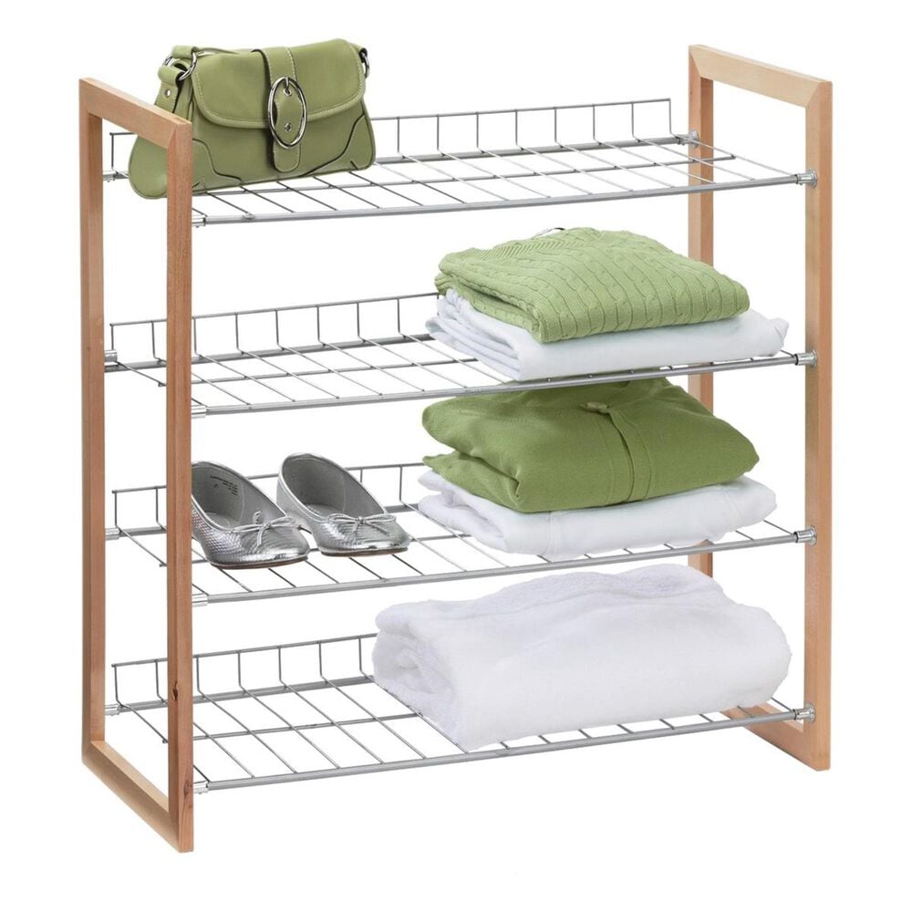 Honey Can Do 4-Tier Wood and Metal Storage Shelf in Natural and Silver, , large