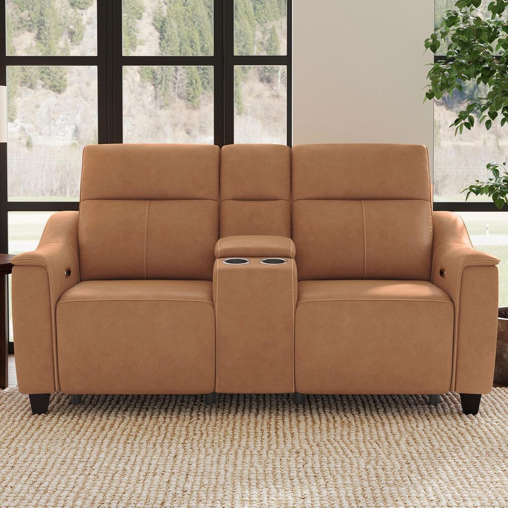 Flexsteel Latitudes Power Reclining Loveseat with Console and Power Headrest in Honey, , large