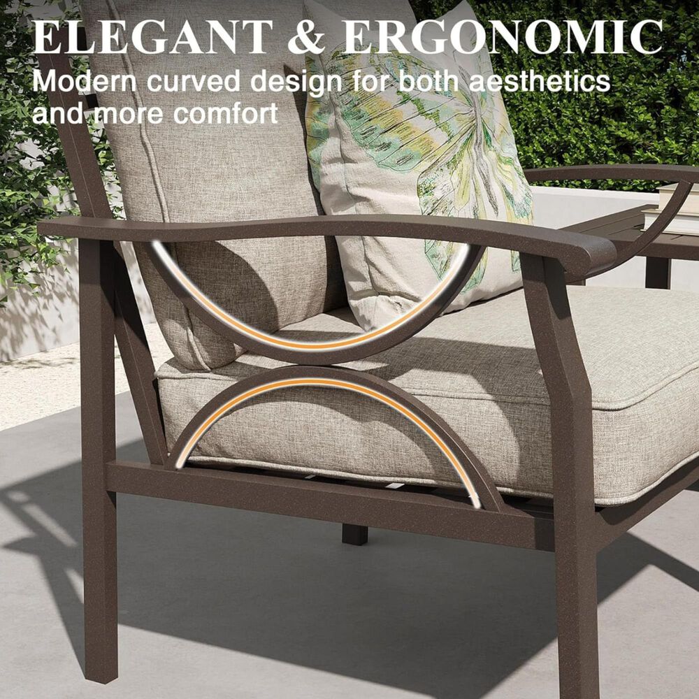 Hearth and Haven Outdoor Sofa with Light Khaki Metal Frame in Beige, , large