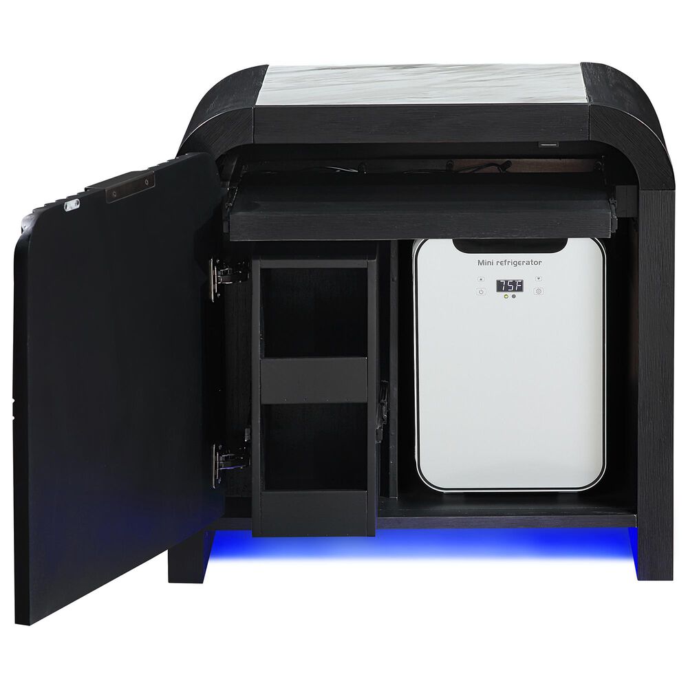 Modern Market Becket Wood and Faux Stone Nightstand with Speakers LED Lights and Refrigerator, , large