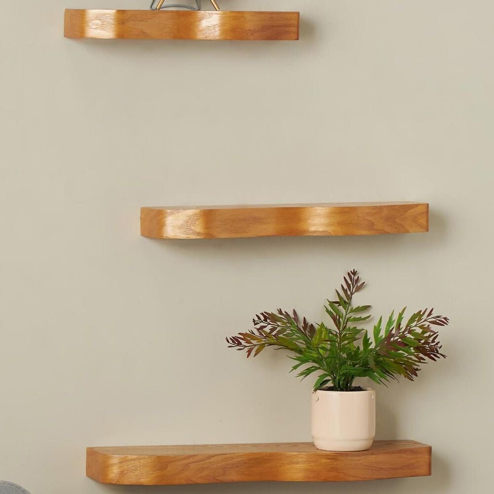 Maple and Jade 3-Piece Handmade Wall Shelf Set in Brown, , large