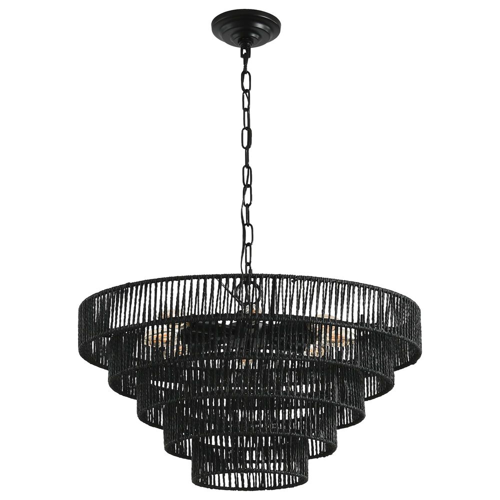 Hearth and Haven 8-Light 5-Layer Rattan Chandelier in Black, , large