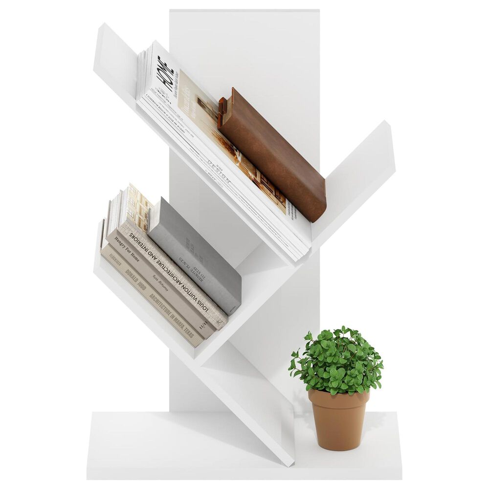 HOMLUX 3-Tier Floor Standing Tree Bookcase in White, , large