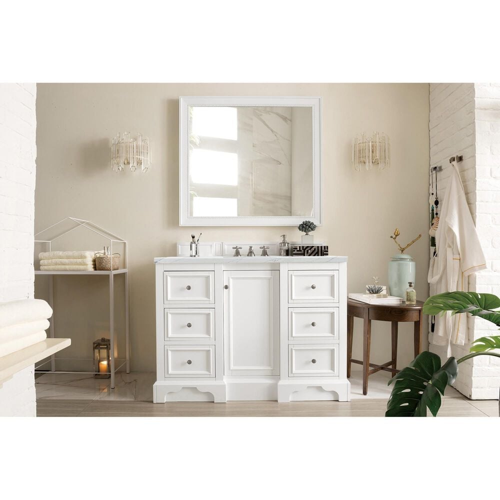 James Martin Vanities De Soto 48&quot; Single Bathroom Vanity in Bright White with 3 cm Ethereal Noctis Quartz Top and Rectangular Sink, , large
