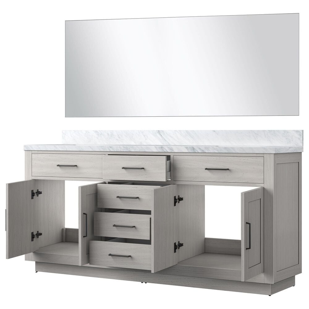 Lexora Home Abbey 72&quot; Double Bathroom Vanity in White Oak with 2 cm White Carrara Marble Top, Rectangular Sinks and 70&quot; Mirror, , large