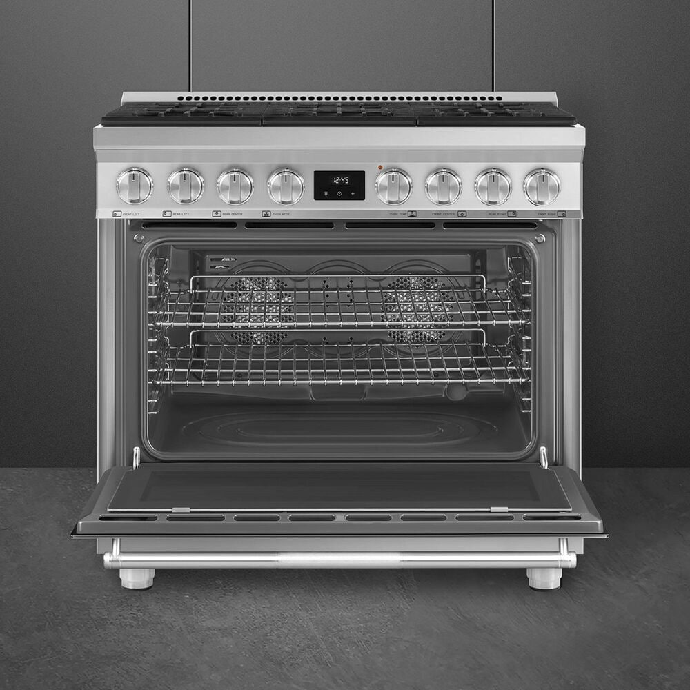 SMEG 4.45 Cu. Ft. Freestanding Dual Fuel Range in Stainless Steel, , large