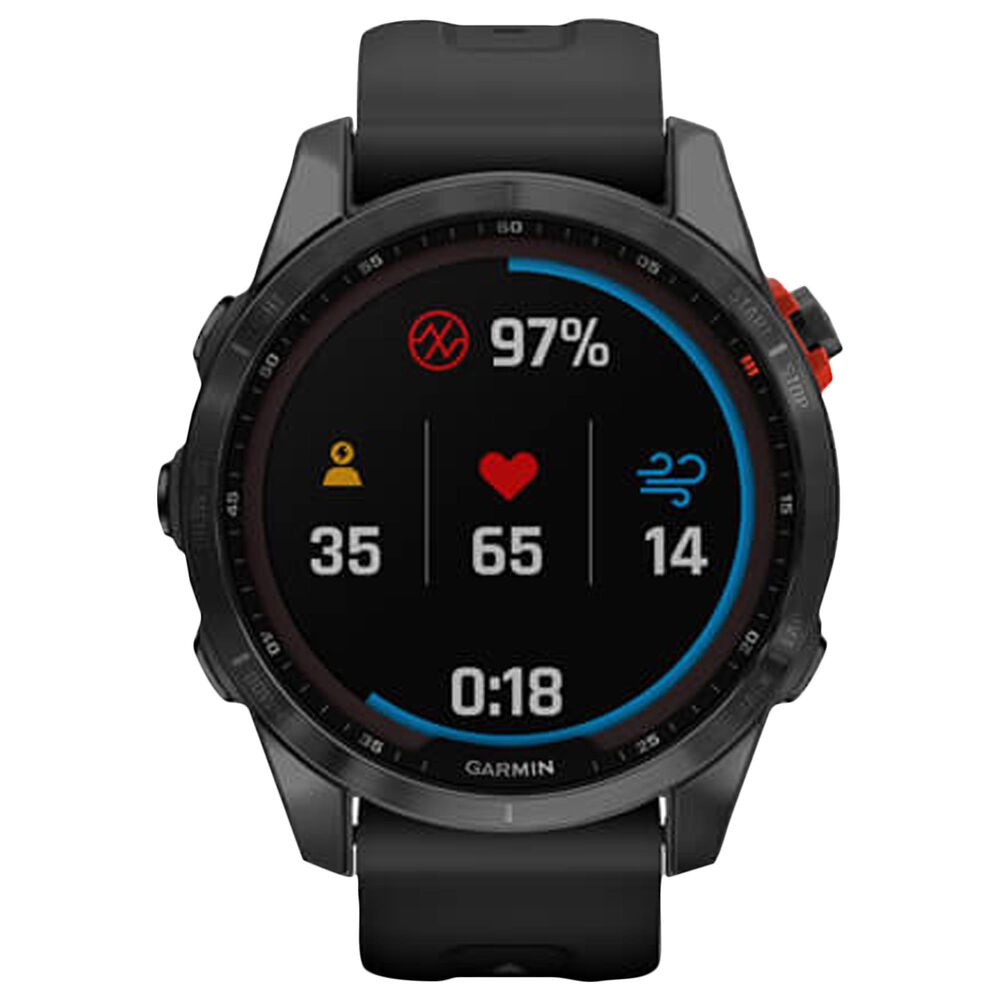 Garmin Fenix 7S Solar Edition GPS Smartwatch 42mm Slate Gray Case with Black Band, , large