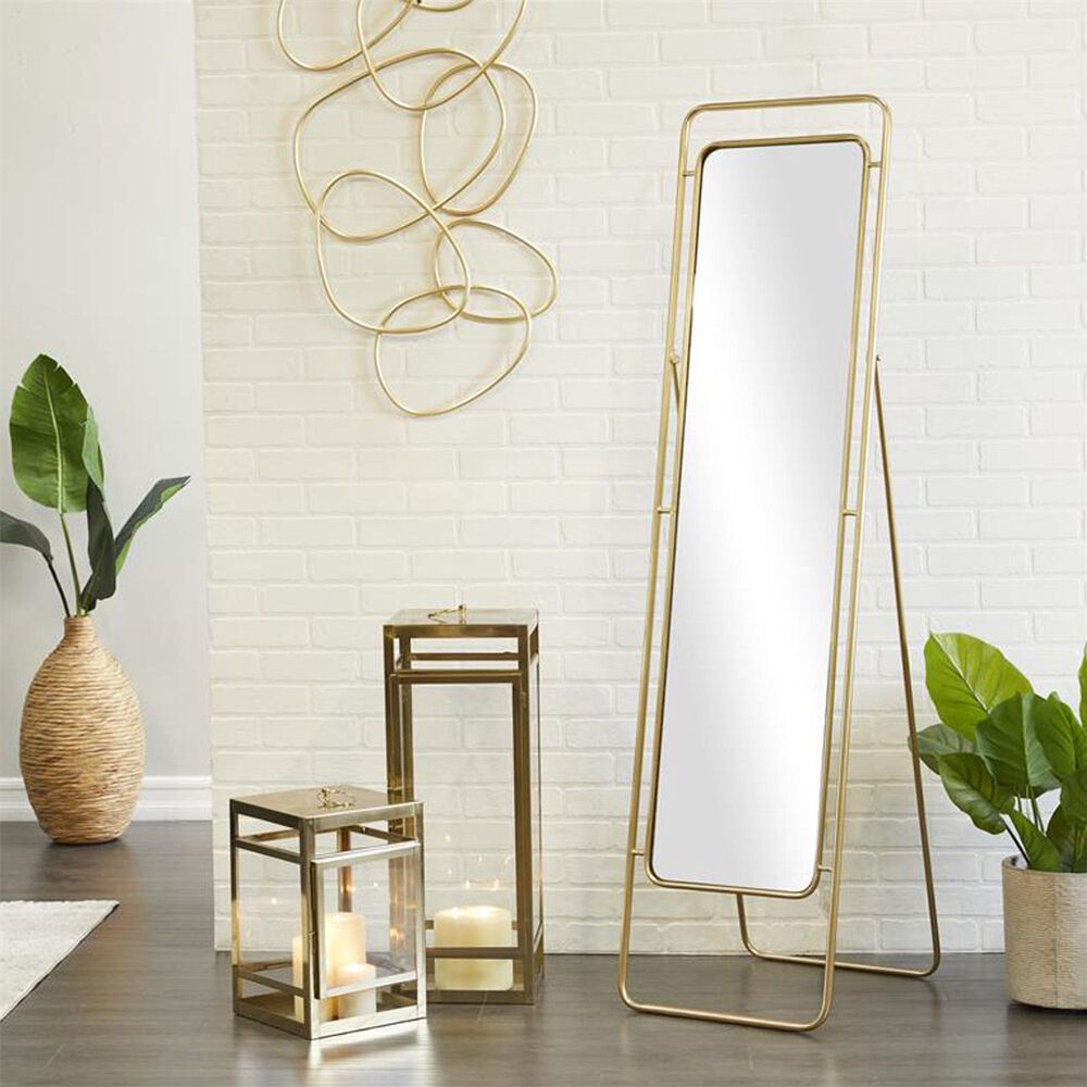 Maple and Jade Rectangular Floor Mirror in Gold, , large
