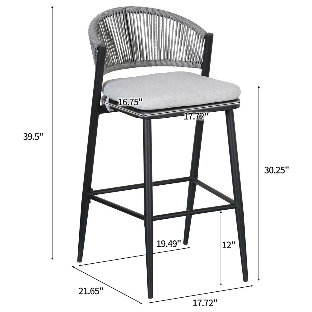 Hearth and Haven 30" Outdoor Barstool with Teak Frame in Light Gray (Set of 2), , large