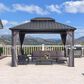 HOMLUX 10" x 12" Outdoor Hardtop Gazebo with Galvanized Steel Roof, Netting, and Curtains Gray, , large