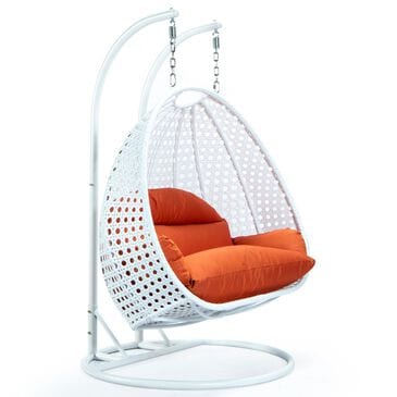 Leisuremod 2-Seat Hanging Egg Swing Chair with Orange Cushion in White, , large