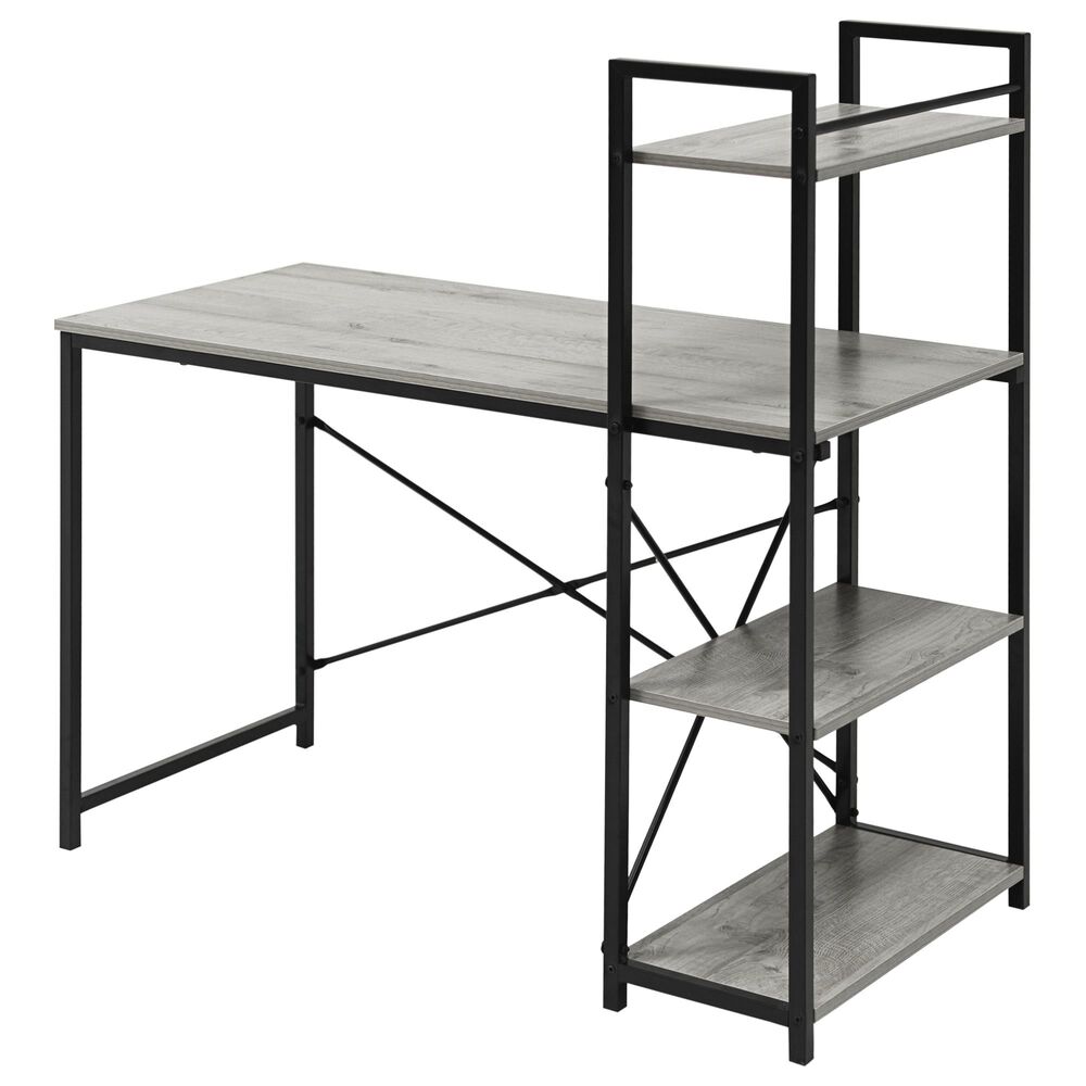 Regency Global Sourcing Niche Soho Desk with Bookshelf in Weathered Grey/Black, , large