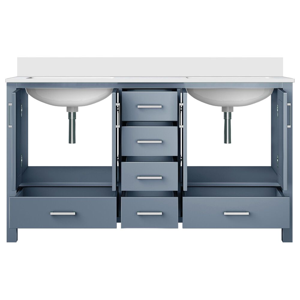 Lexora Home Jacques 60&quot; Double Bathroom Vanity in Dark Grey with 2 cm White Quartz Top and Rectangular Sinks, , large