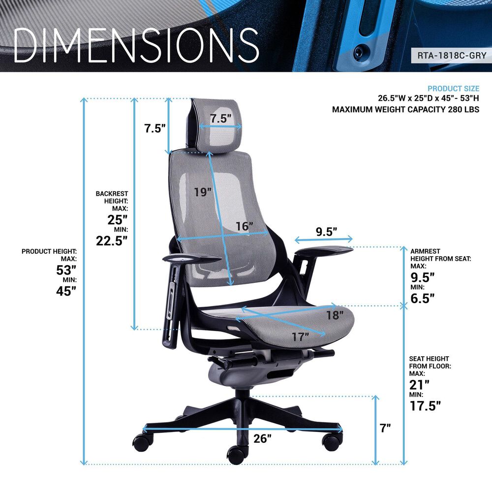 Rta Products Llc LUX Ergonomic Executive Chair in Grey, , large