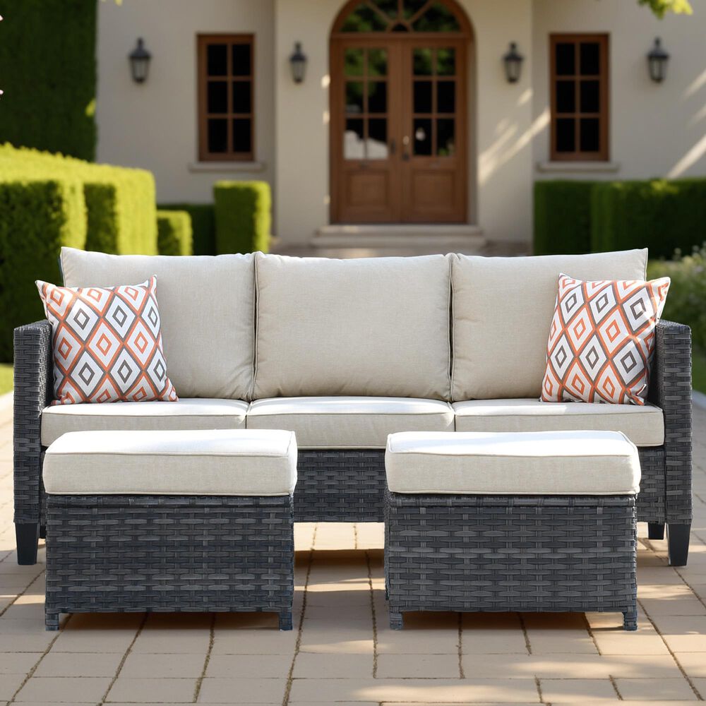 HOMLUX 3-Piece Modular Outdoor Sofa Set with Two Ottomans in Beige, , large