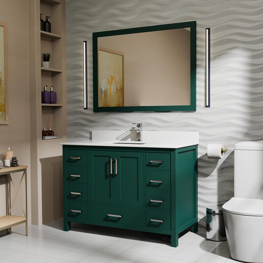 Lexora Home Jacques 48&quot; Single Bathroom Vanity in Green with 2 cm White Cultured Marble Top and Rectangular Sink, , large