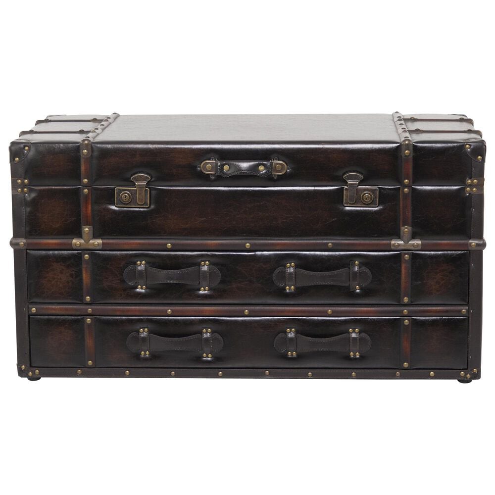 Maple and Jade Vintage 2-Drawer Coffee Table with Buckle Hinged Top in Hickory Brown, , large