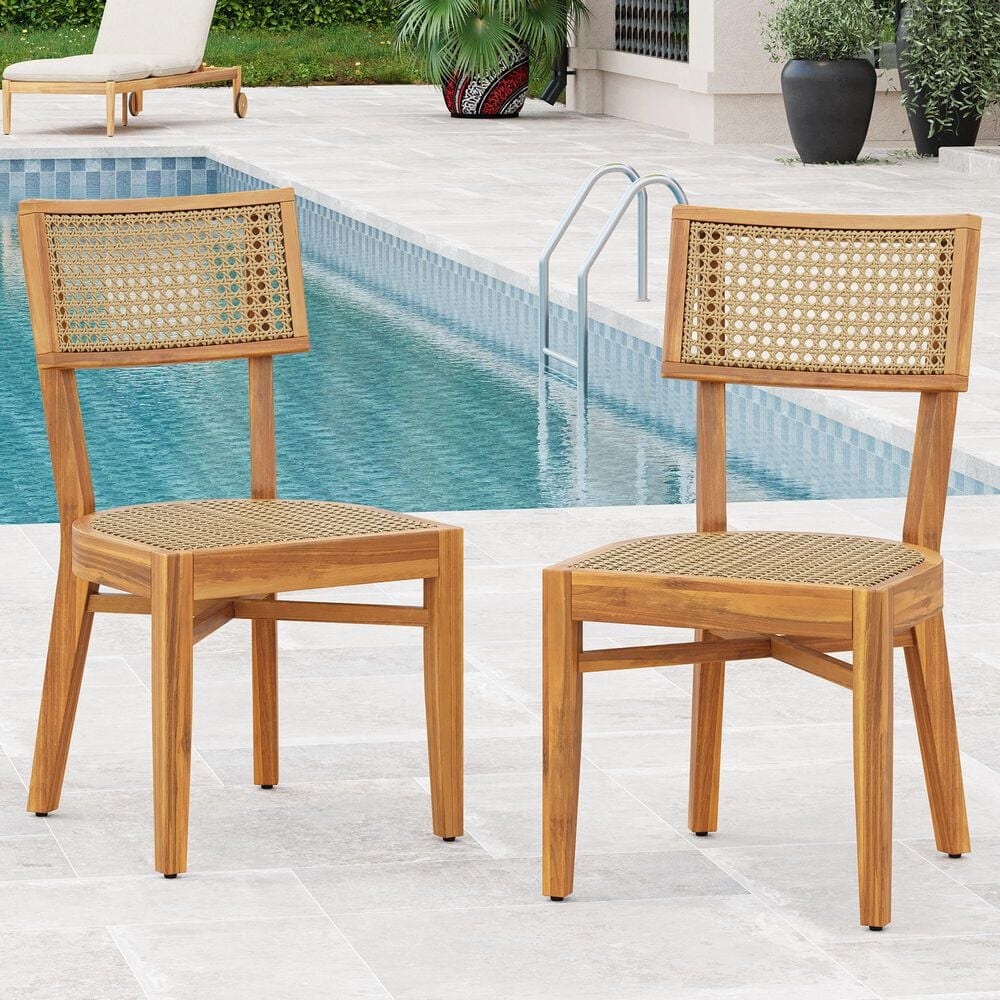 Hearth and Haven Netro Outdoor Dining Chair in Light Brown and Teak (Set of 2), , large