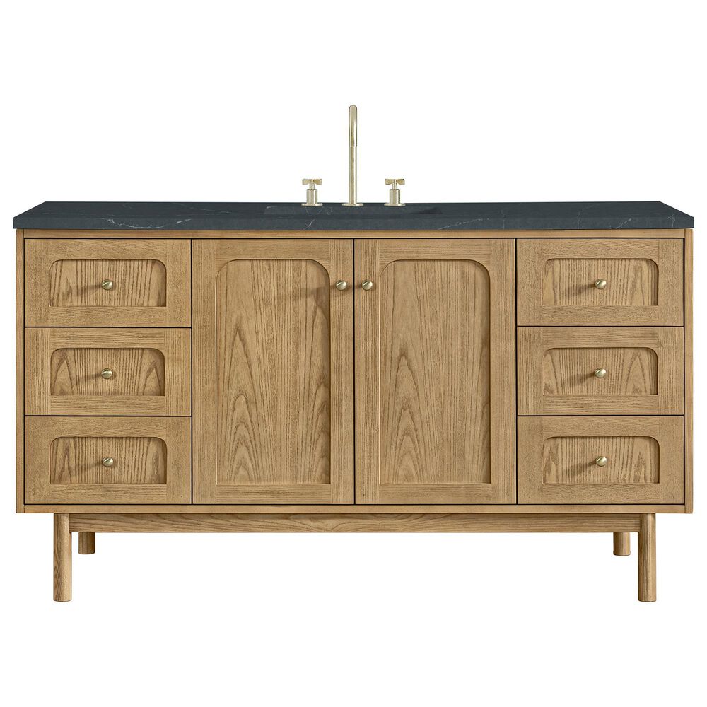 James Martin Vanities Laurent 60" Single Bathroom Vanity in Light Natural Oak with 3 cm Charcoal Soapstone Quartz Top and Rectangular Sink, , large