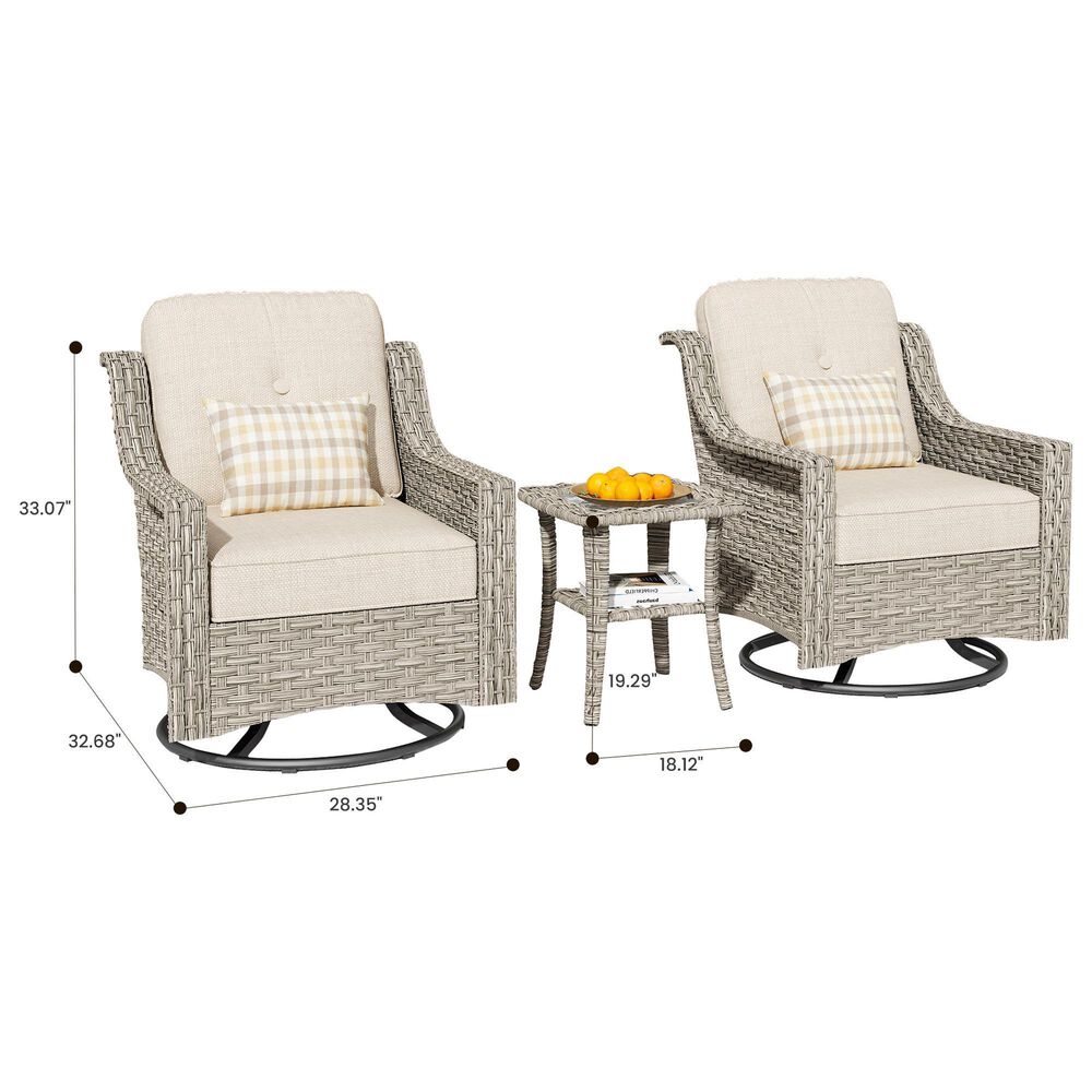 HOMLUX 3-Piece Outdoor Swivel Rocking Chair Set and Side Table in Beige, , large