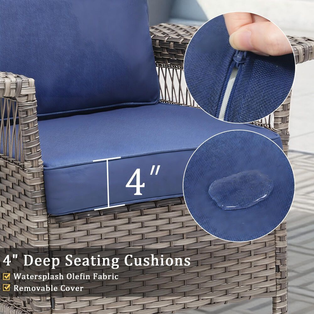 Sunwell Garden Patio Stationary Chair with Gray Frame and X-Laced Armrests in Navy (Set of 2), , large