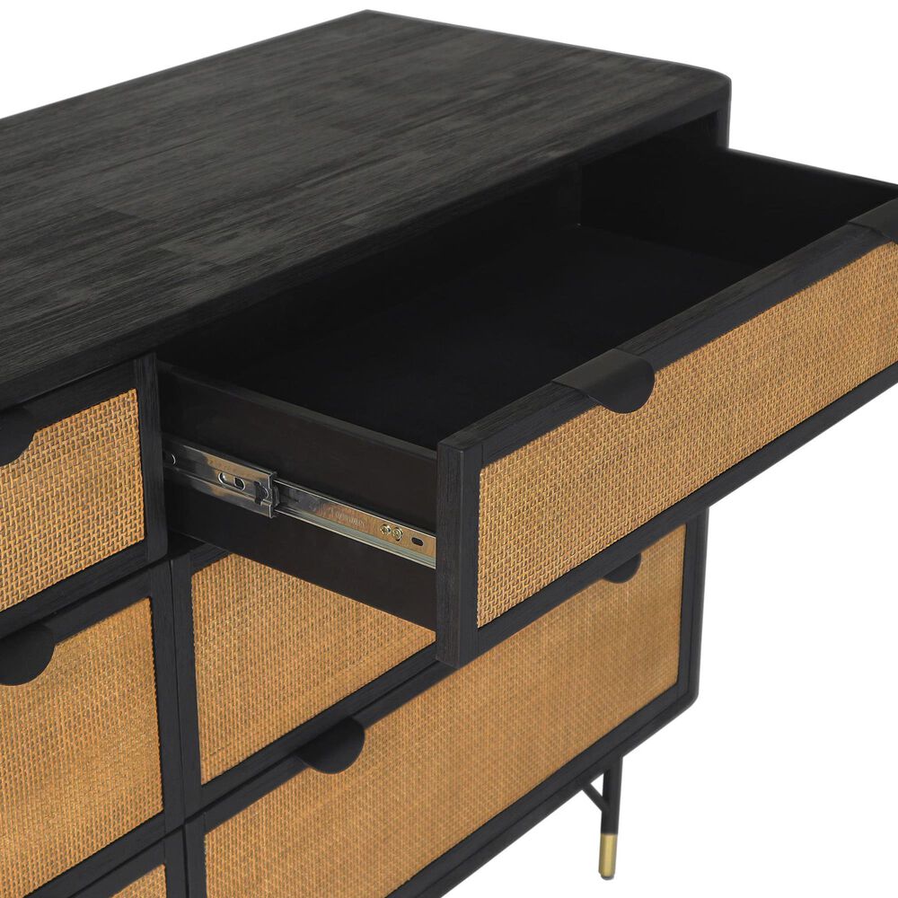 Blue River Saratoga 6 Drawer Dresser in Black Acacia with Rattan, , large