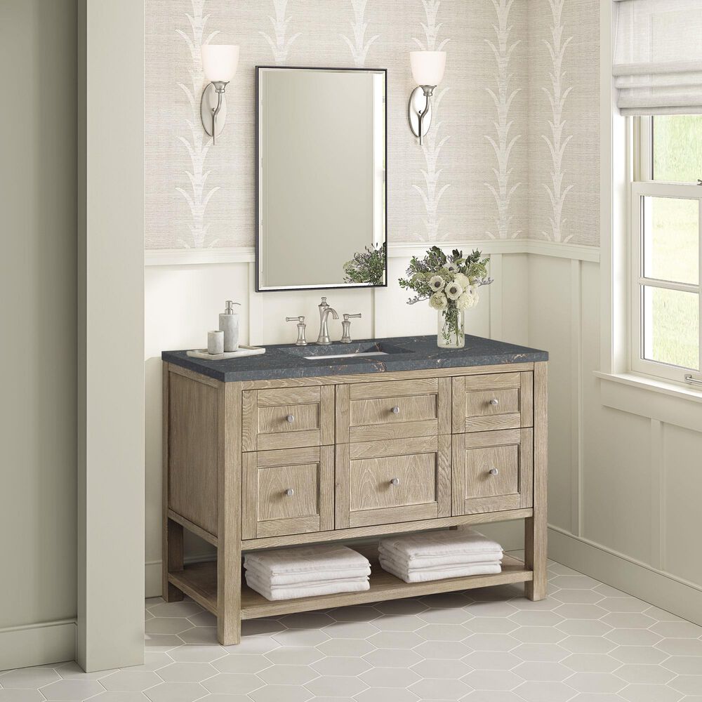 James Martin Vanities Breckenridge 48&quot; Single Vanity in Whitewashed Oak with 3 cm Parisien Bleu Quartz Top, , large