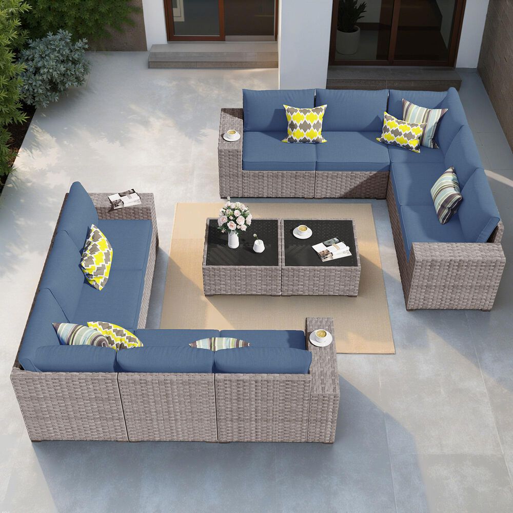 HOMLUX 12-Piece Modern Outdoor Sectional Furniture Set in Denim Blue, , large