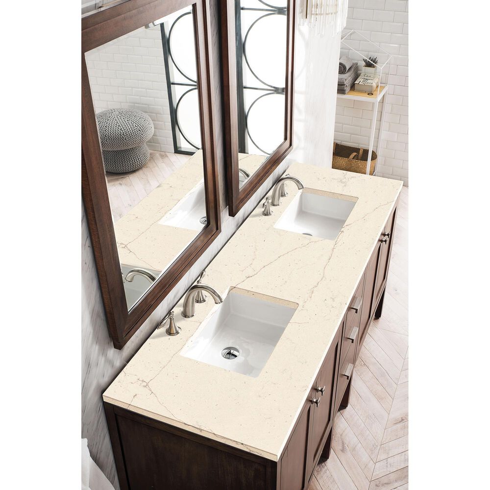 James Martin Vanities Addison 72&quot; Double Bathroom Vanity in Mid Century Acacia with 3 cm Eternal Marfil Quartz Top and Rectangular Sinks, , large