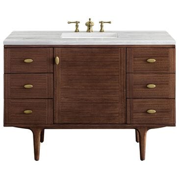 James Martin Vanities Amberly 48" Single Bathroom Vanity in Walnut with 3 cm Arctic Fall Solid Surface Top and Rectangular Sink, , large